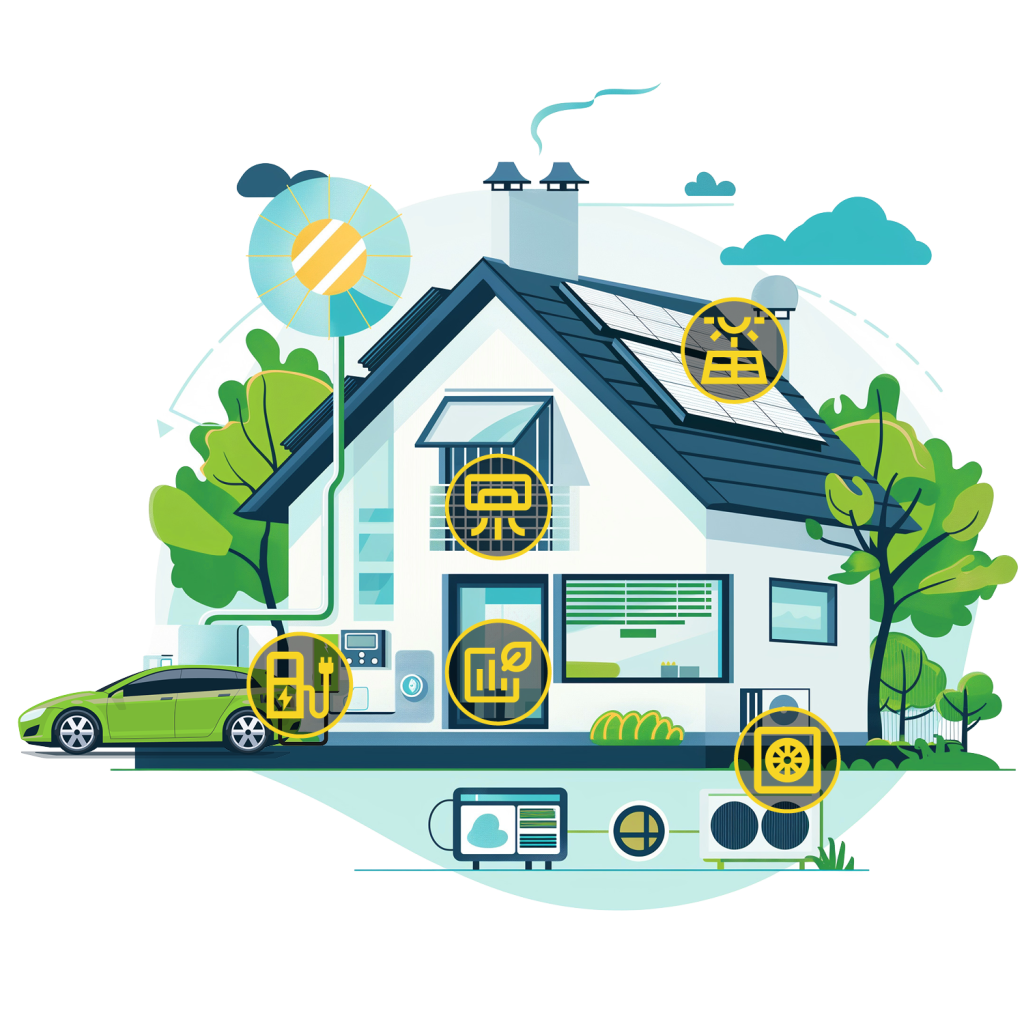 Energiesystem Haus Leistungen wie Wärmepumpe, PV-Anlage (Solaranlage), Energiesysteme, Wallboxen für E-Autos, Klimatechnik